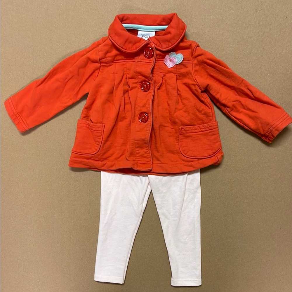Carters Orange Button Up Jacket 2 piece Set 6-9 months